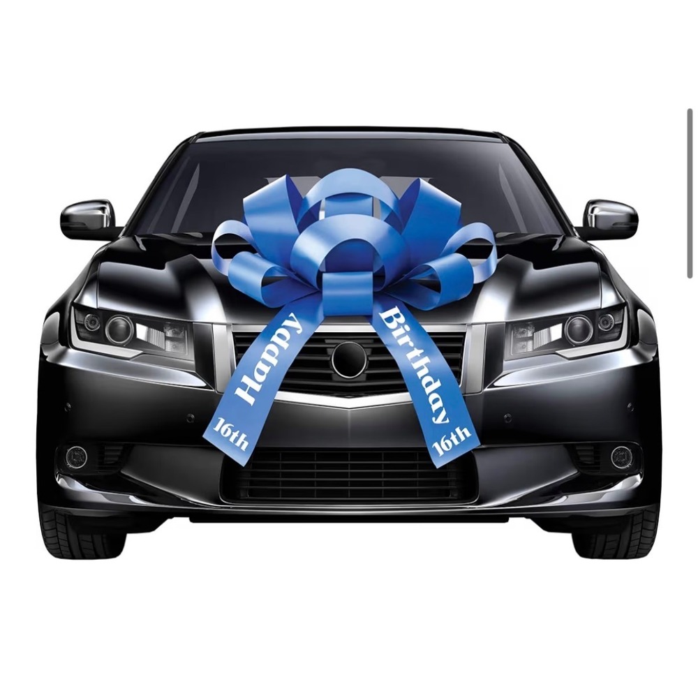 Jum-Bow Blue Happy 16th Birthday Large Car Bow Giant Gift Decoration Made in USA - Picture 2 of 3